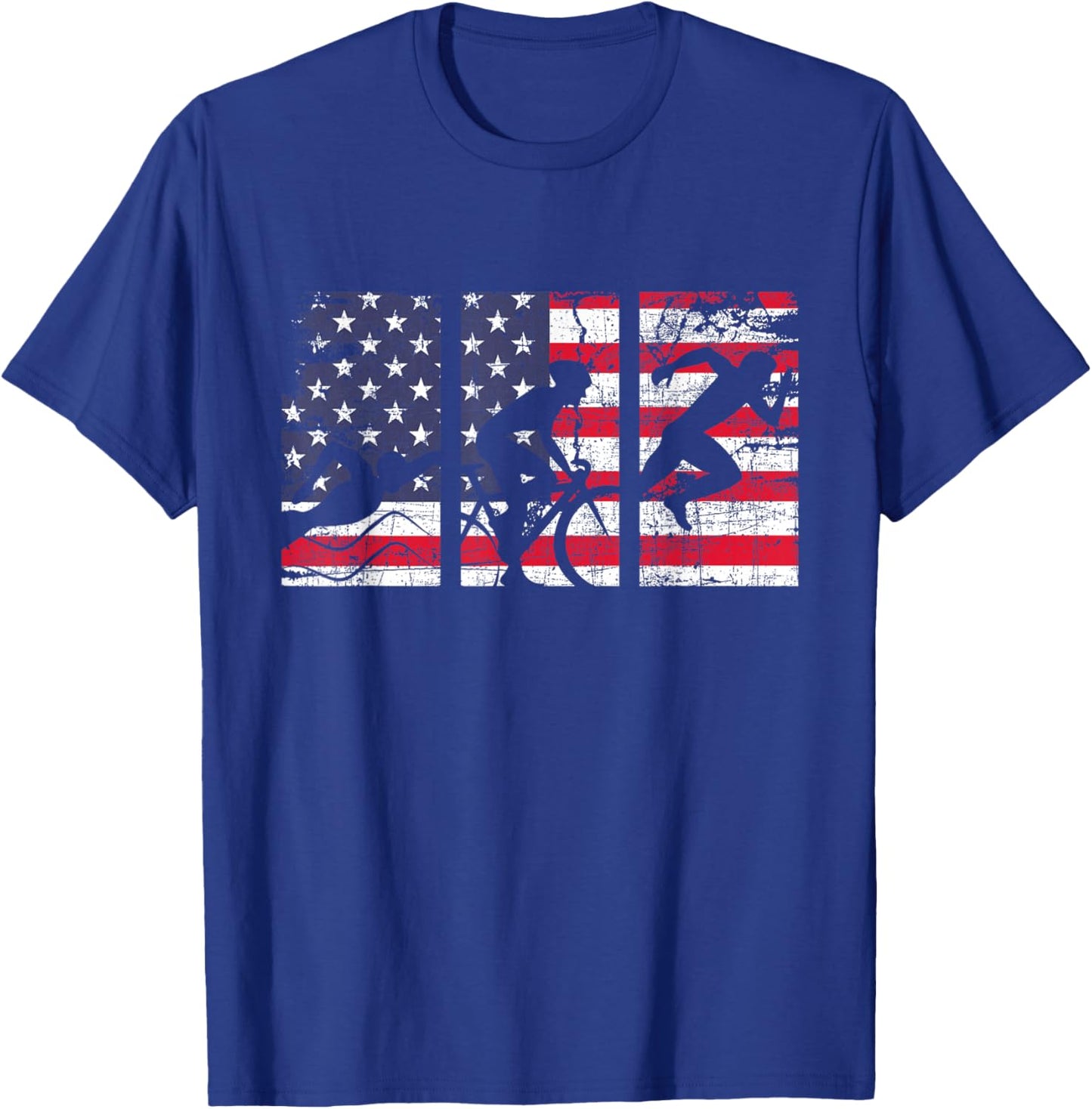 Triathlon USA Flag - Triathlete Athlete Sports Swim Run Bike T-Shirt - T-Shirt | Royal