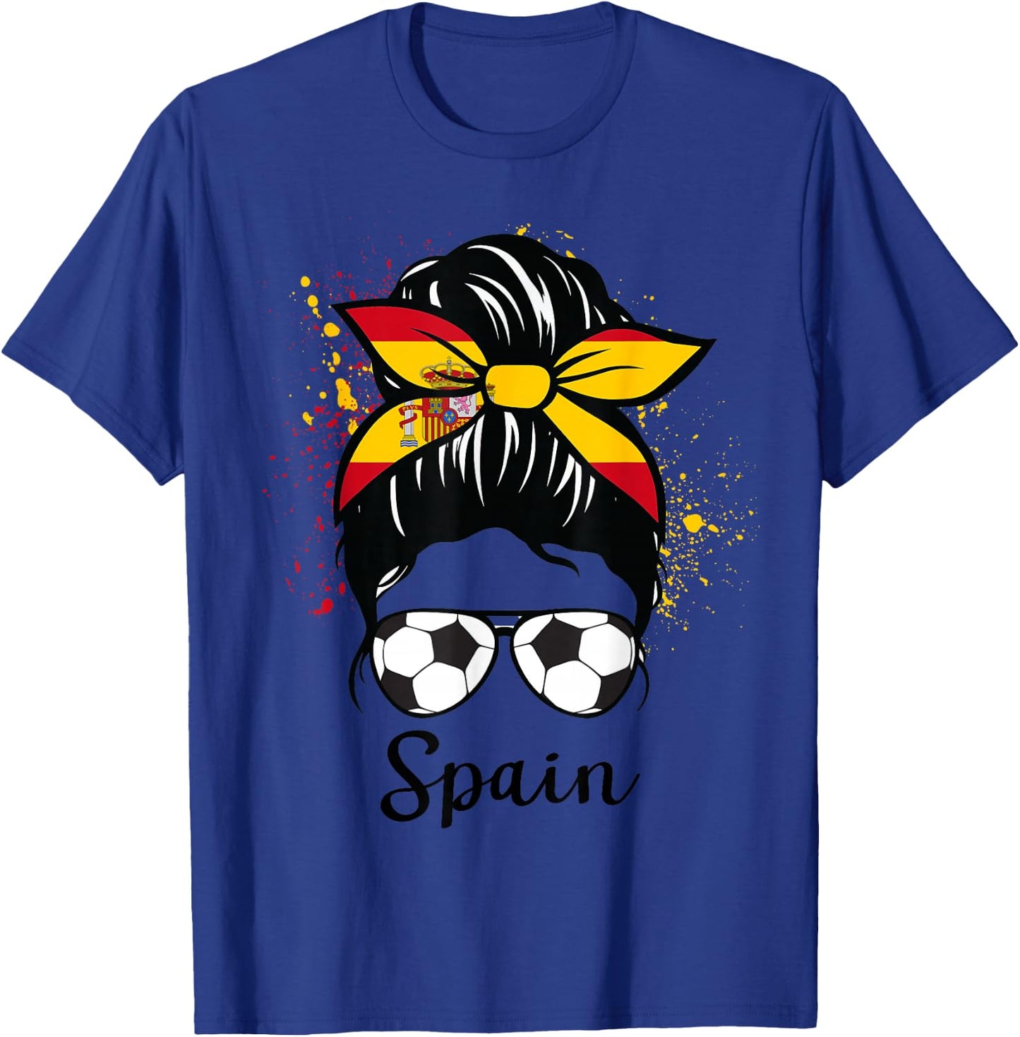 Spain Soccer Espana Flag Soccer Ball Messy Bun T-Shirt - T-Shirt | Royal