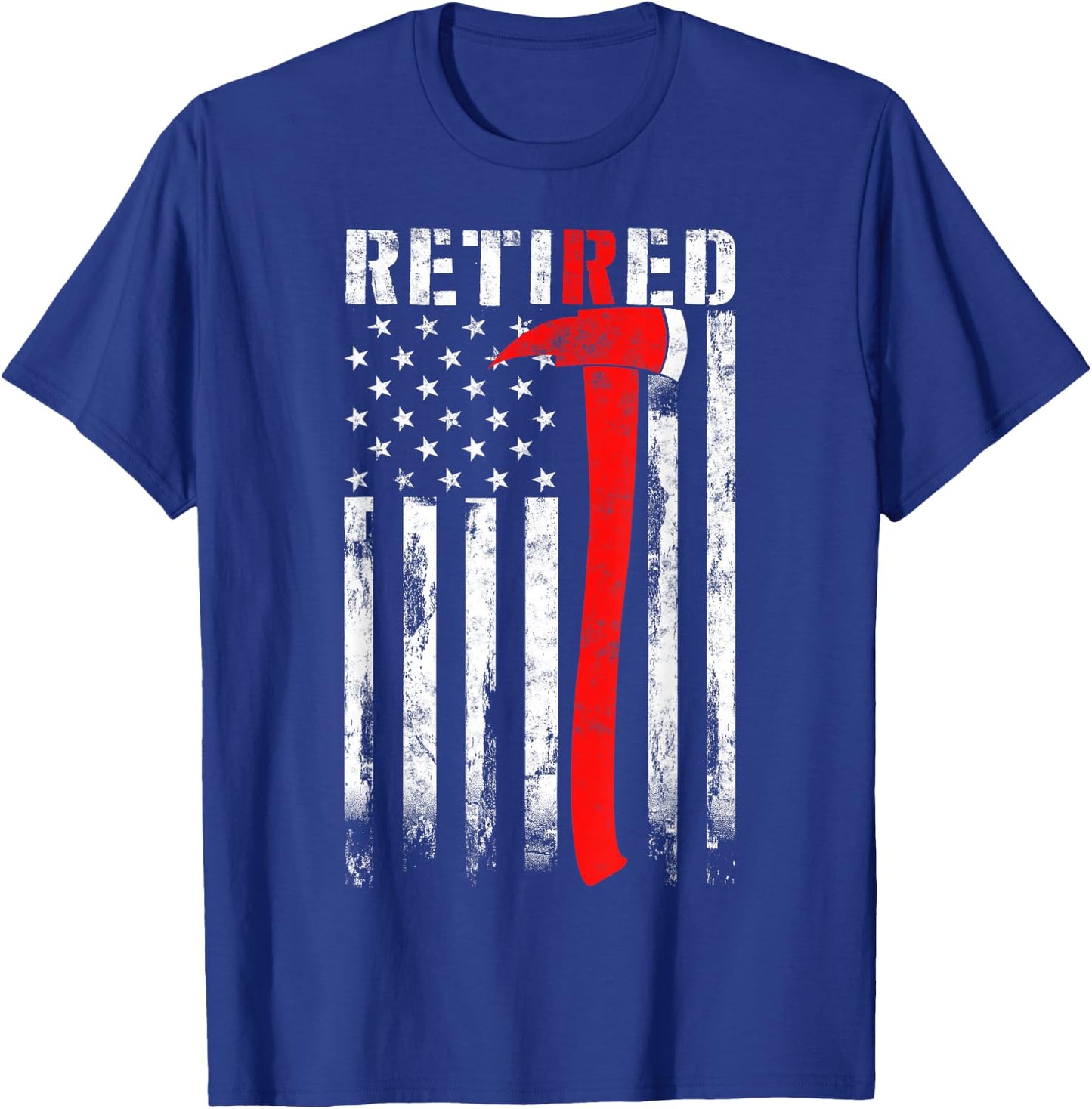 Retired Firefighter Thin Red line Axe American flag Fireman T-Shirt - T-Shirt | Royal