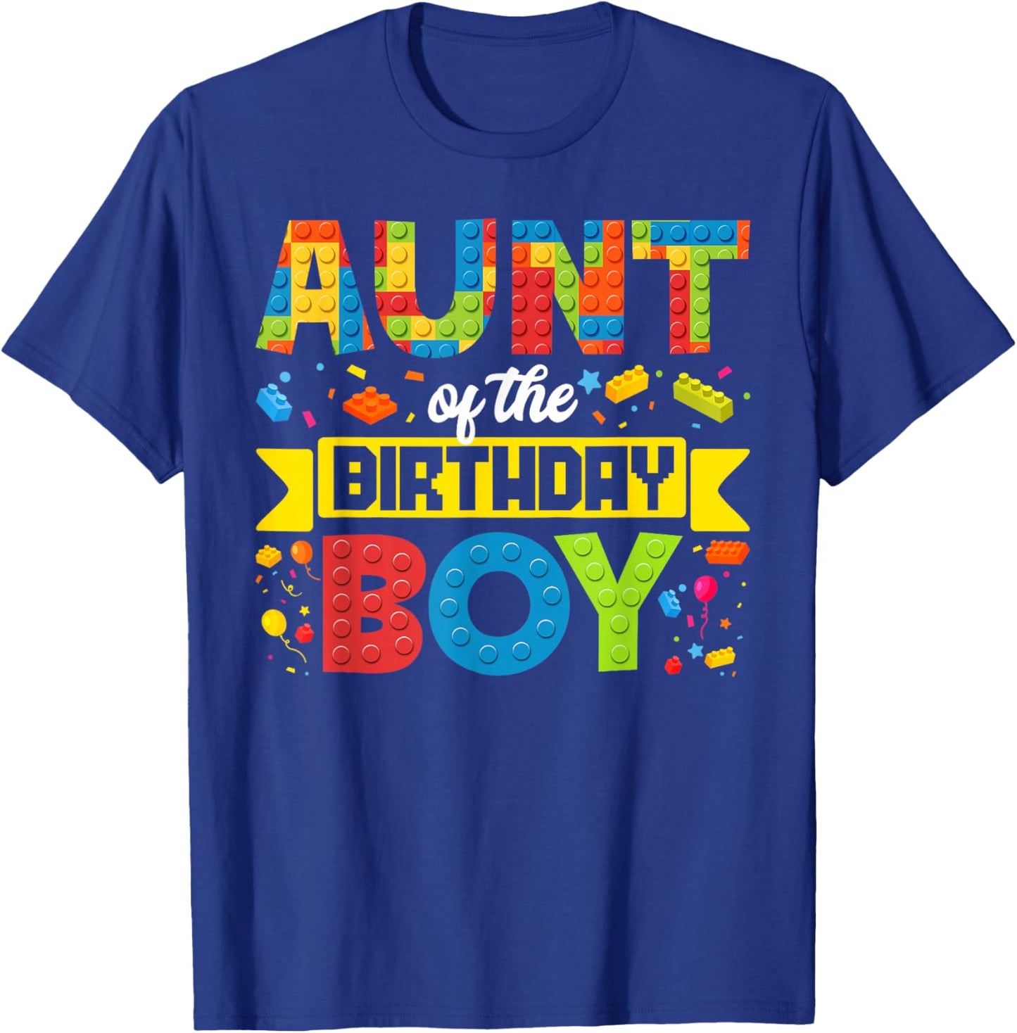 Aunt Of The Birthday Boy Master Builder Kids Building Blocks T-Shirt - T-Shirt | Royal