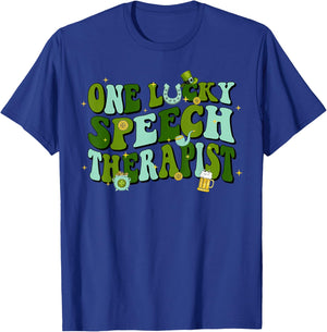 One Lucky Speech Therapist SLP St Patricks Day Irish T-Shirt - T-Shirt | Royal