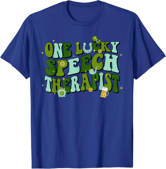 One Lucky Speech Therapist SLP St Patricks Day Irish T-Shirt - T-Shirt | Royal
