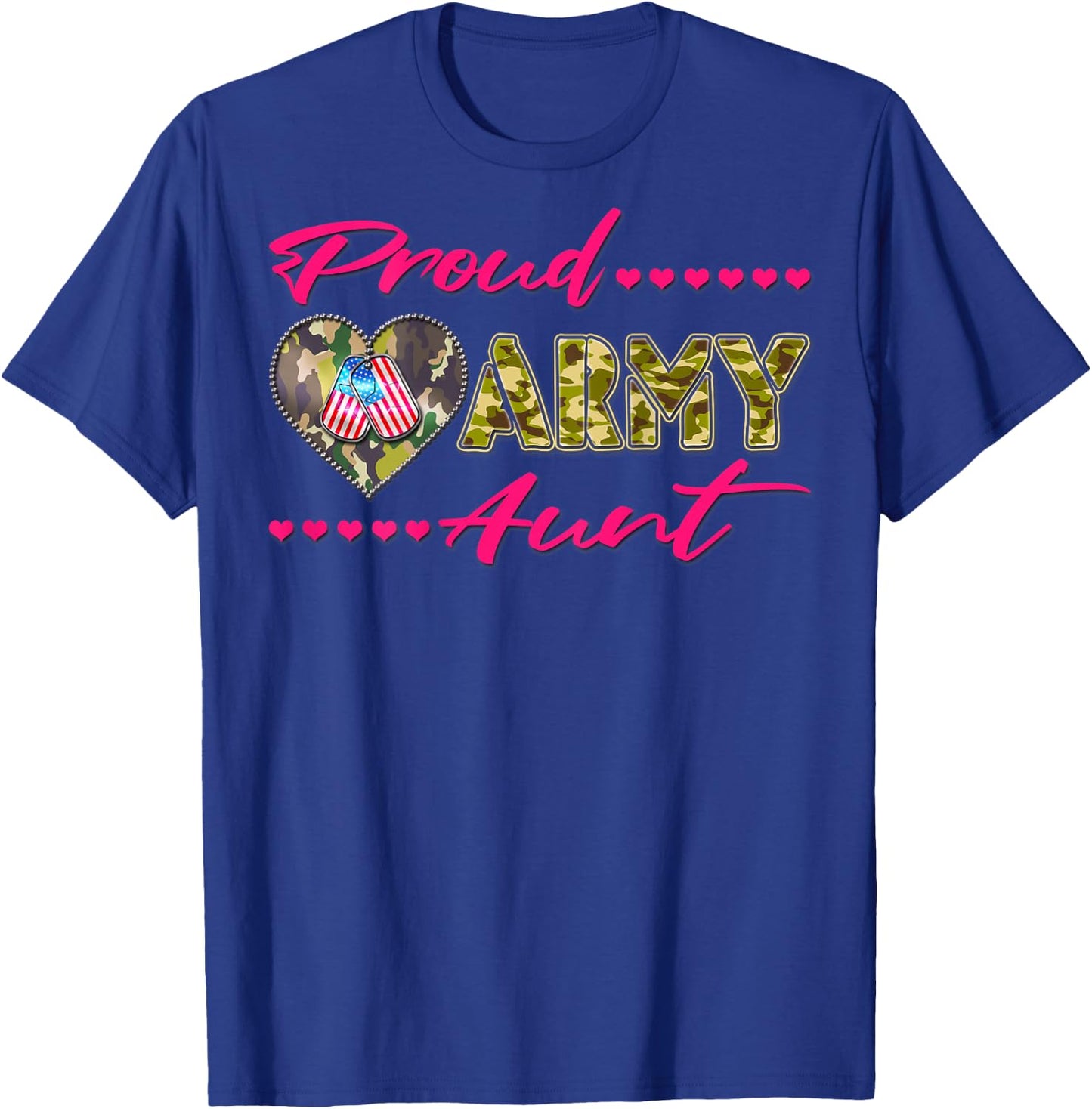Proud Army Aunt - Camo US Flag Dog Tags Military Auntie Gift T-Shirt - T-Shirt | Royal