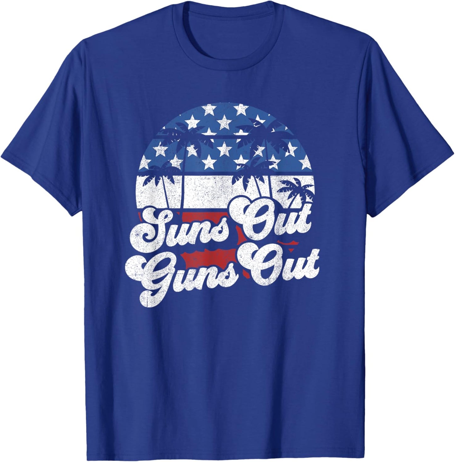 Funny Suns Out Guns Out 4th of July USA American Flag Beach T-Shirt - T-Shirt | Royal