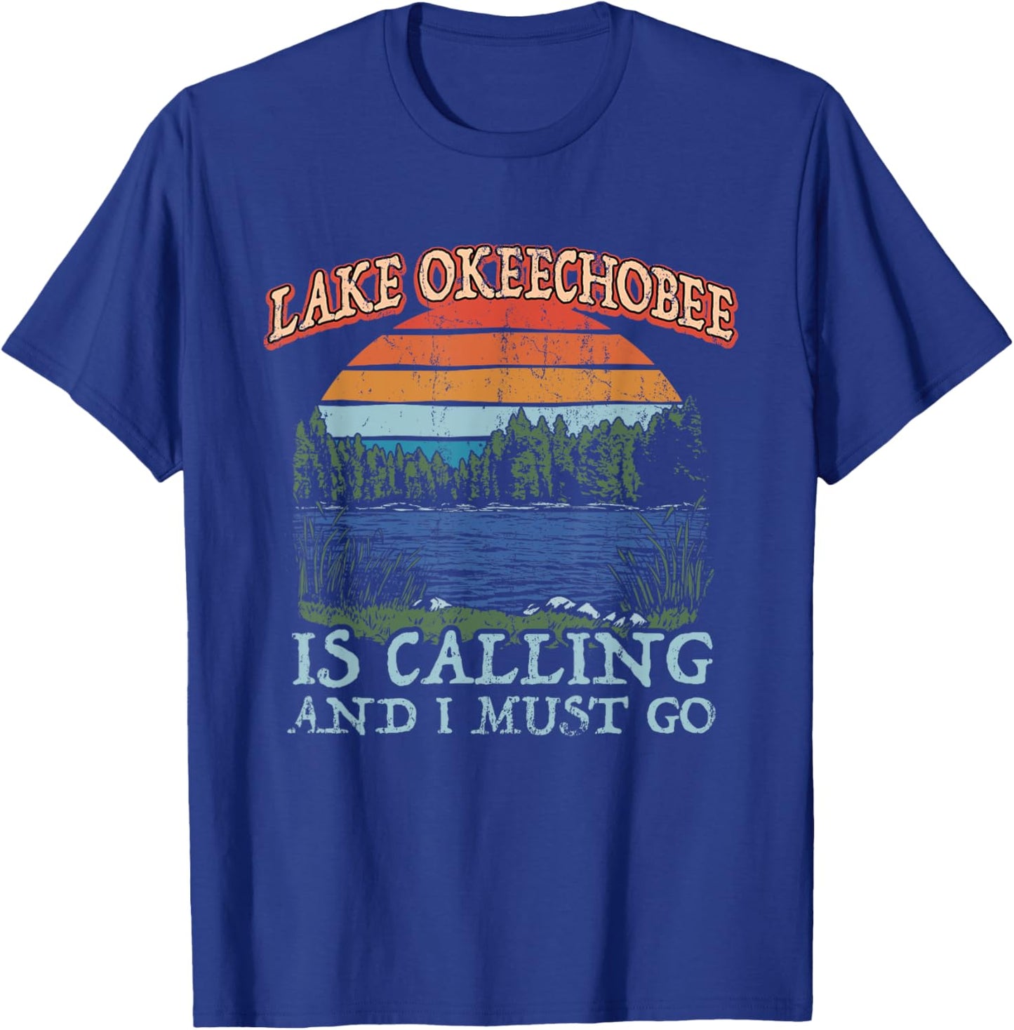 Fishing Boating Camping Retro Lake Vacation Lake Okeechobee T-Shirt - T-Shirt | Royal