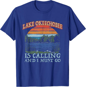Fishing Boating Camping Retro Lake Vacation Lake Okeechobee T-Shirt - T-Shirt | Royal