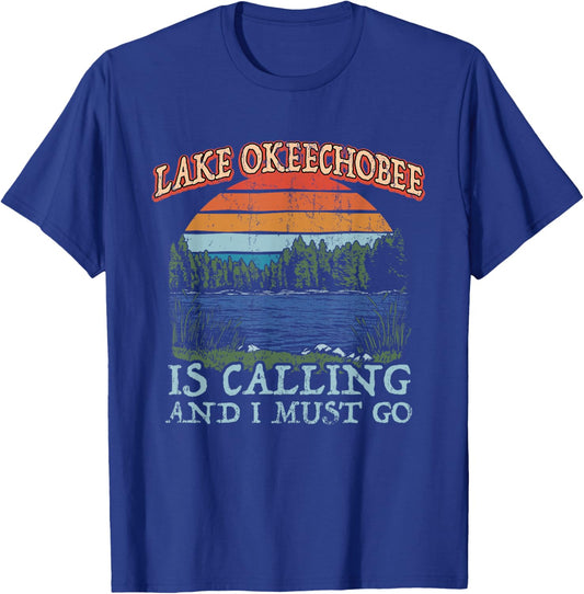 Fishing Boating Camping Retro Lake Vacation Lake Okeechobee T-Shirt - T-Shirt | Royal