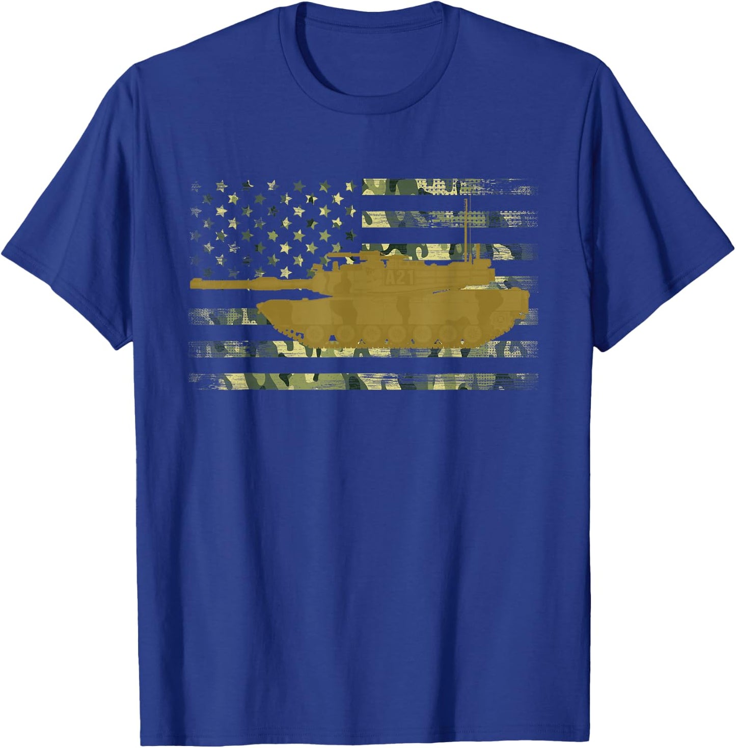 M1 Abrams Military Battle Tank Camo American Flag T-Shirt - T-Shirt | Royal