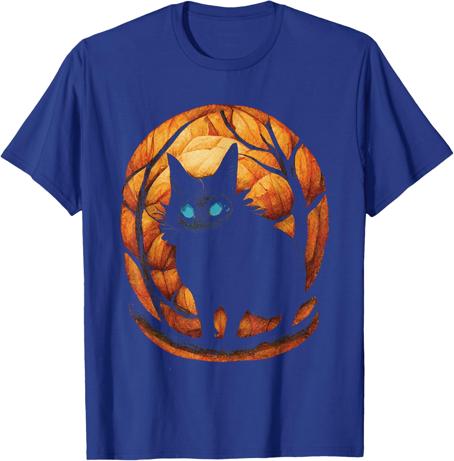 Creepy Black Cat in Magic Pumpkin Forest T-Shirt - T-Shirt | Royal