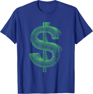 US Dollar 3D Wireframe - Vintage Money Cash-Flow Lover T-Shirt - T-Shirt | Royal