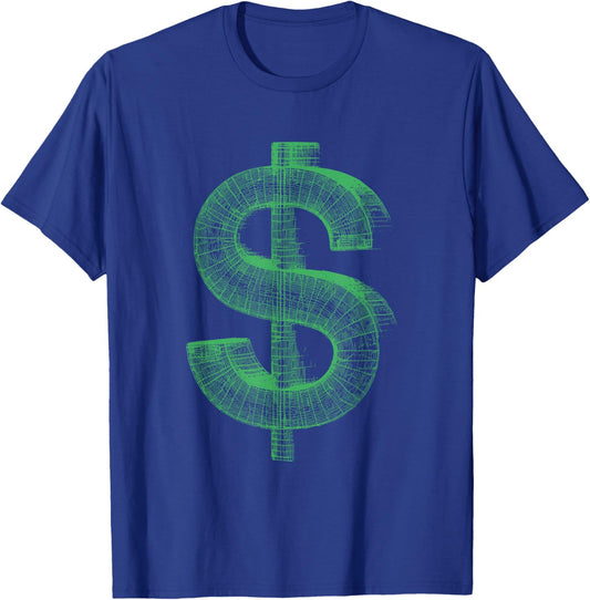 US Dollar 3D Wireframe - Vintage Money Cash-Flow Lover T-Shirt - T-Shirt | Royal