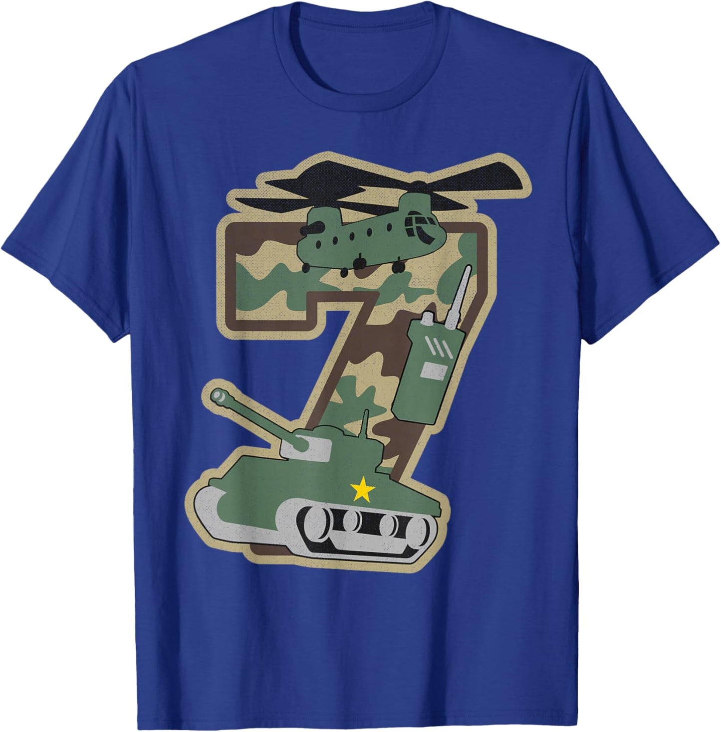7th Birthday Boy 7 Years Old Little Military Camo Army Funny T-Shirt - T-Shirt | Royal