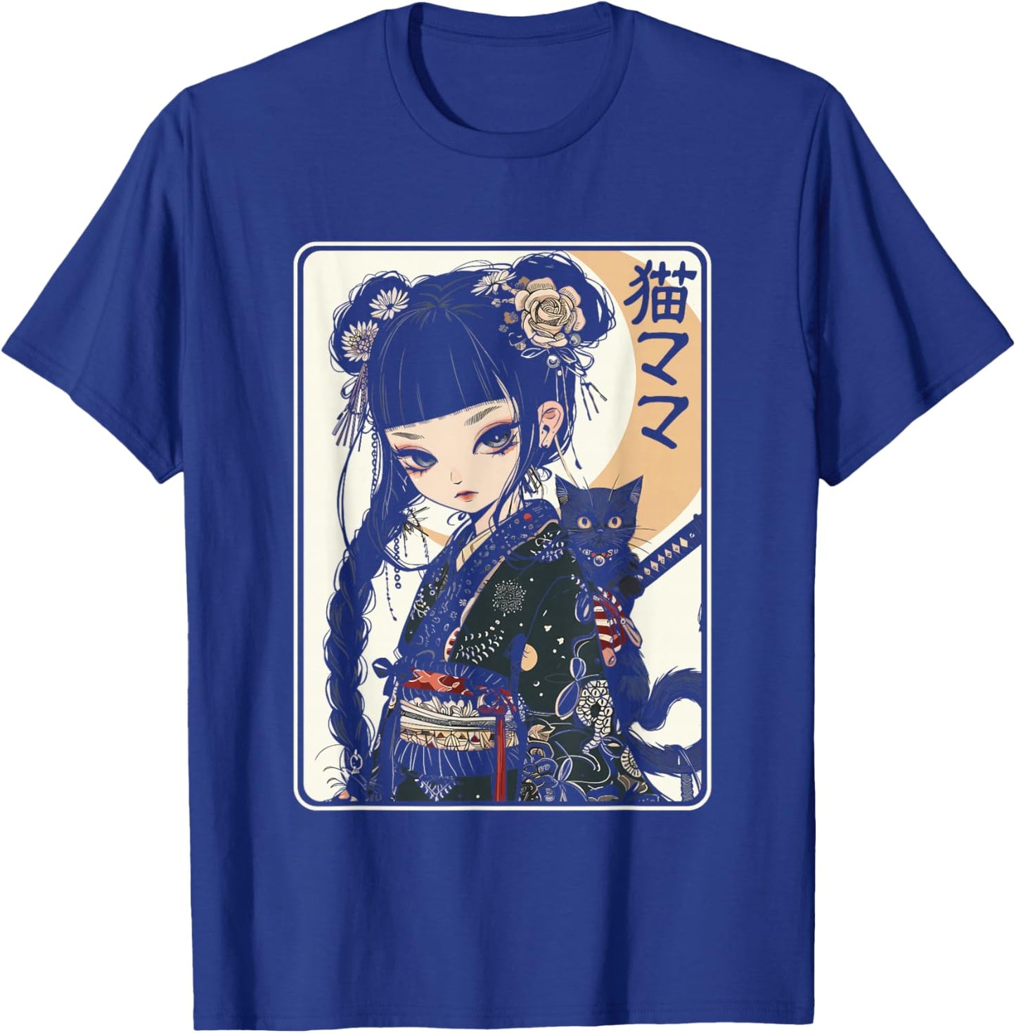 Japanese Gothic Kawaii Anime Samurai Cat Mom Woman Girls T-Shirt - T-Shirt | Royal