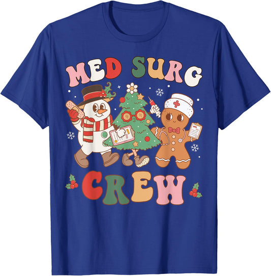 Med Surg Crew Christmas Tree Retro Nurse Nursing Group T-Shirt - T-Shirt | Royal