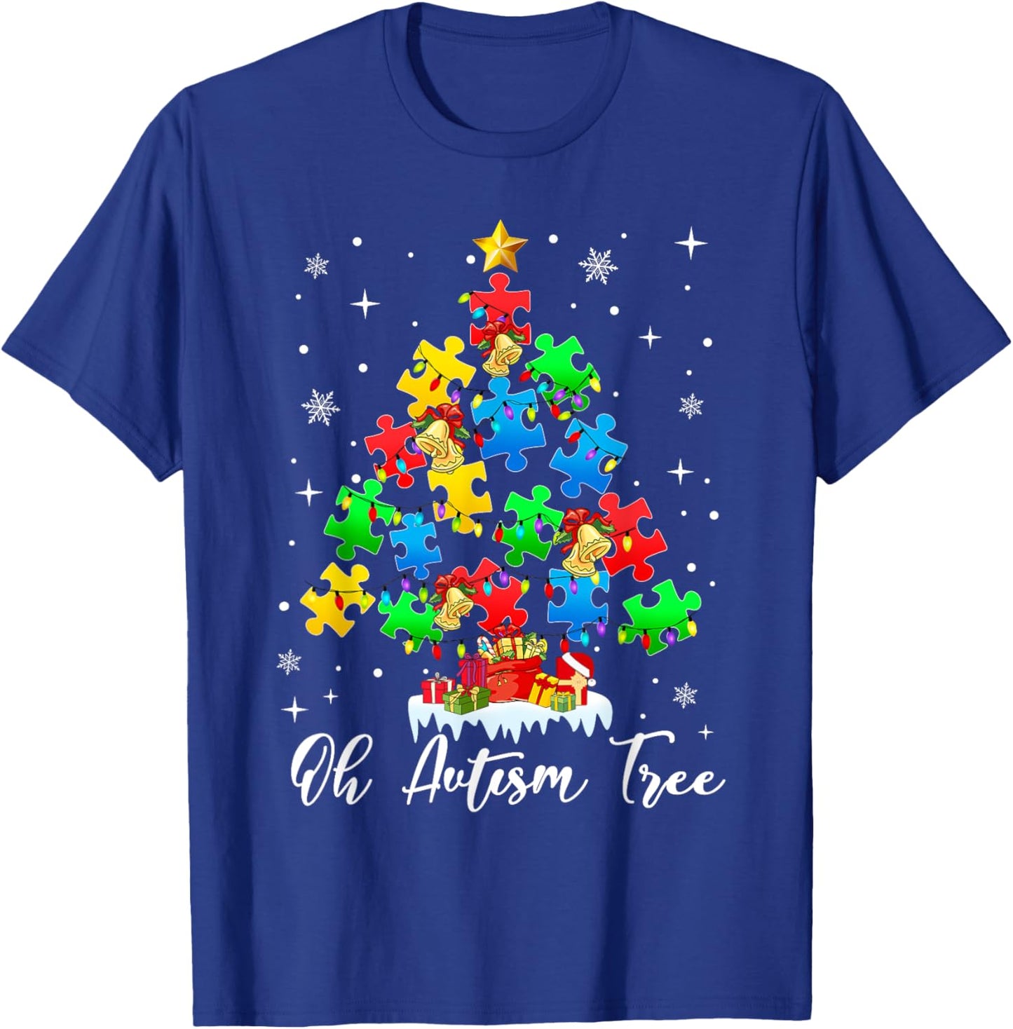 Autism Awareness Christmas Tree Holiday Gifts Black Short Sleeve Small T-Shirt - T-Shirt | Royal