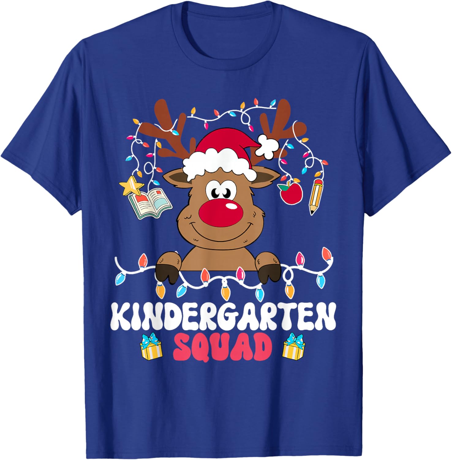 Kindergarten Squad Reindeer Christmas Teacher Xmas T-Shirt - T-Shirt | Royal