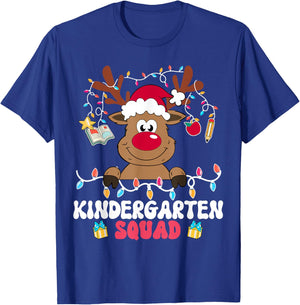 Kindergarten Squad Reindeer Christmas Teacher Xmas T-Shirt - T-Shirt | Royal