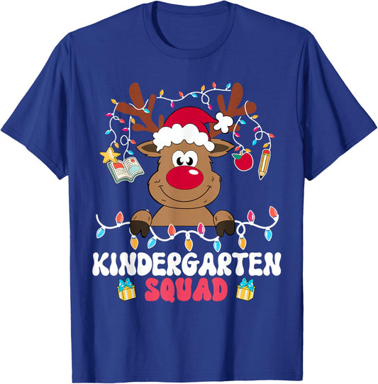Kindergarten Squad Reindeer Christmas Teacher Xmas T-Shirt - T-Shirt | Royal