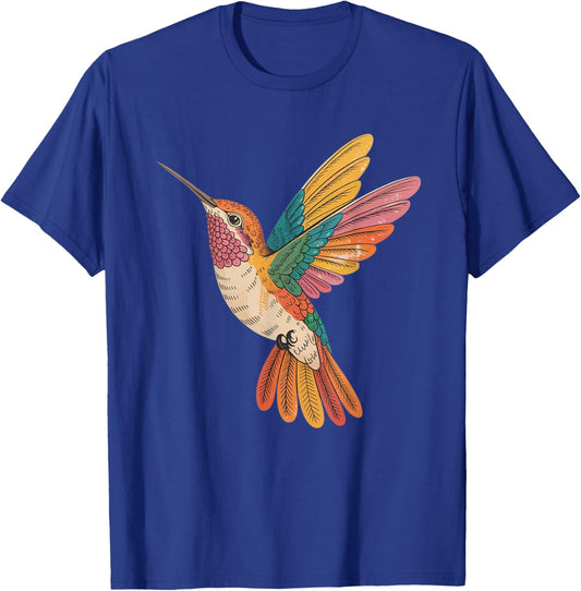 Hummingbird Colorful Vintage Botanical Bird Nature T-Shirt - T-Shirt | Royal