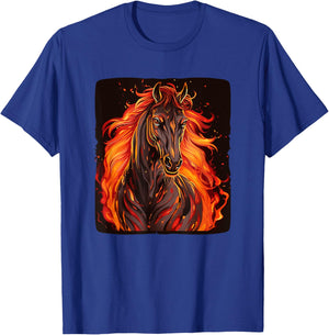Cool horse with fire and flames for horses and animals fans T-Shirt - T-Shirt | Royal
