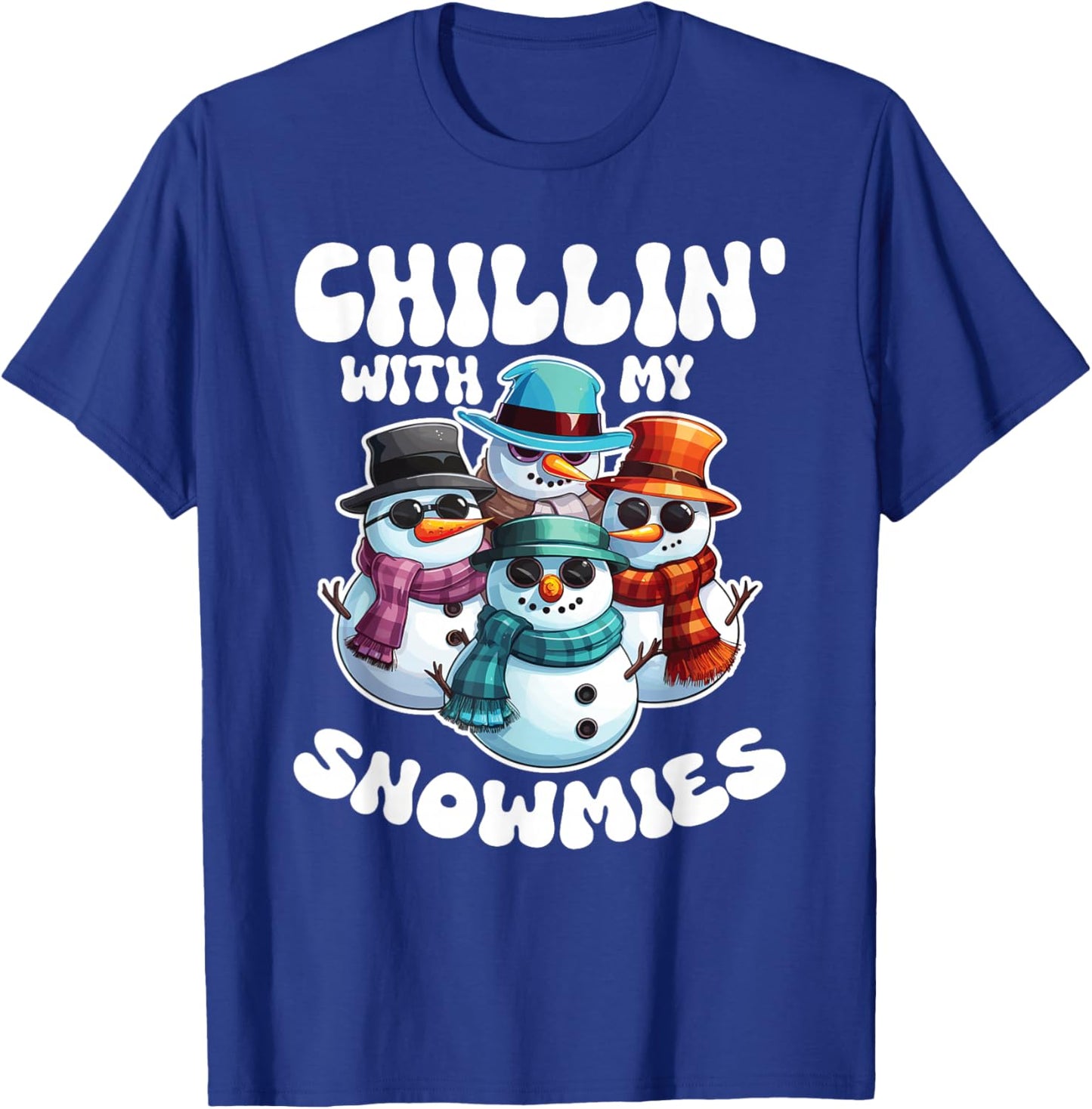 Frosty Friends Christmas Pun Chillin With My Snowmies Cool Snowmen -Adults Black T-Shirt - T-Shirt | Royal