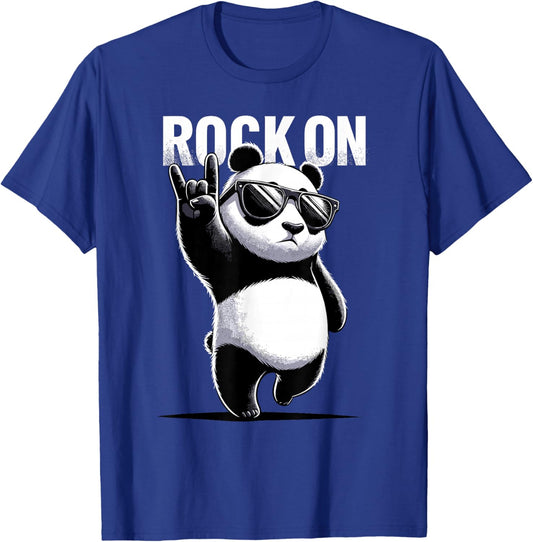 Retro Panda Rock Music Gift Men Kids Women Funny Panda T-Shirt - T-Shirt | Royal