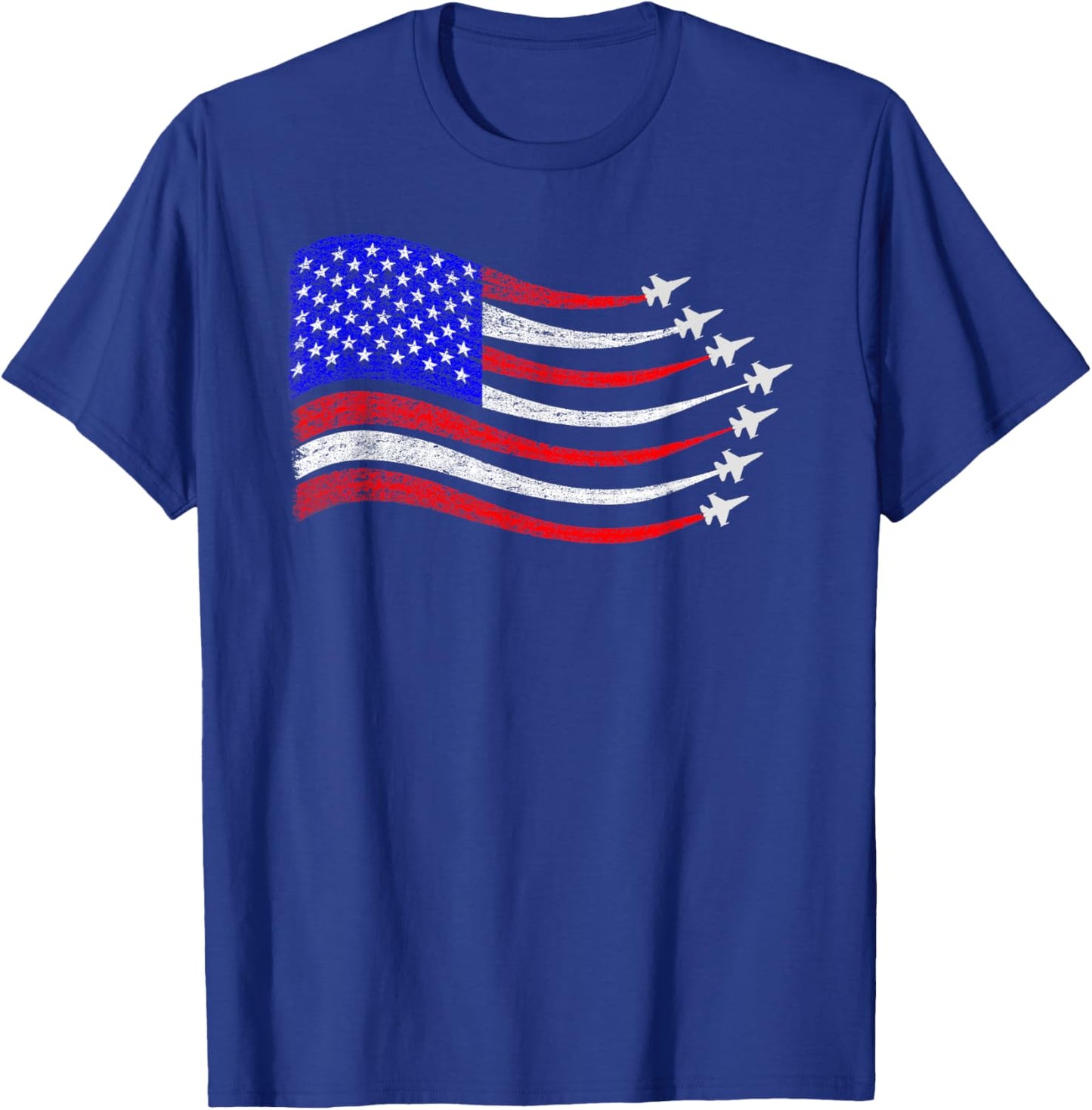 American Patriotic Fighter Jets USA Flag Waving 4th of July T-Shirt - T-Shirt | Royal