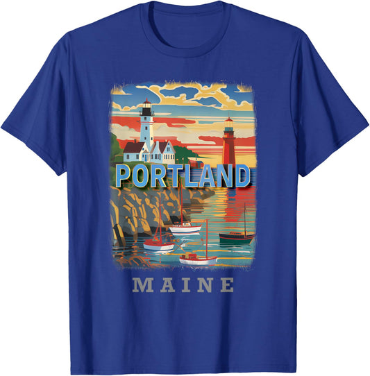 Portland Maine ME Coastal Charm SD719 T-Shirt - T-Shirt | Royal