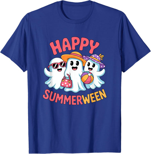 Happy Summerween Beach Skeleton Halloween Summer Scary Fun T-Shirt - T-Shirt | Royal