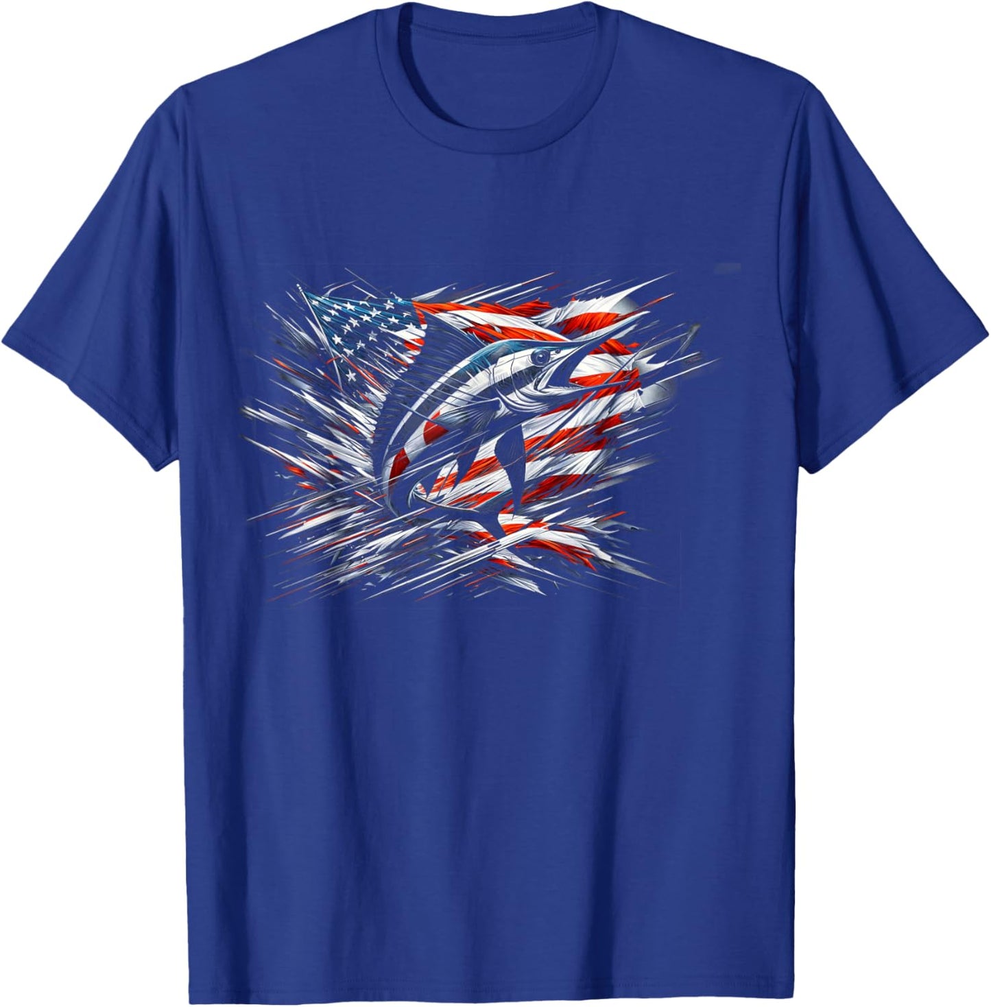 Sailfish American Flag Patriotic Fishing Graphic Design Women Men T-Shirt - T-Shirt | Royal
