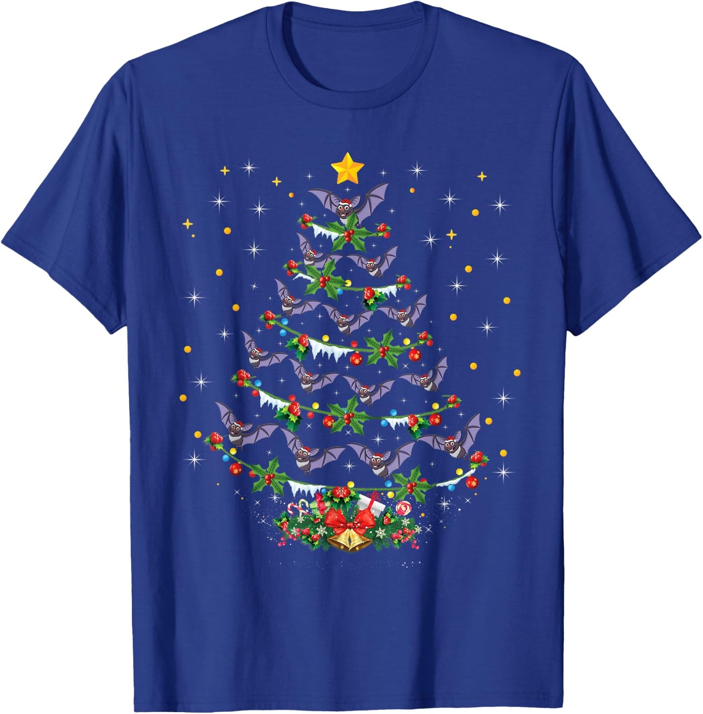 Funny Santa Bat Bird Xmas Gift Bat Christmas Tree T-Shirt - T-Shirt | Royal