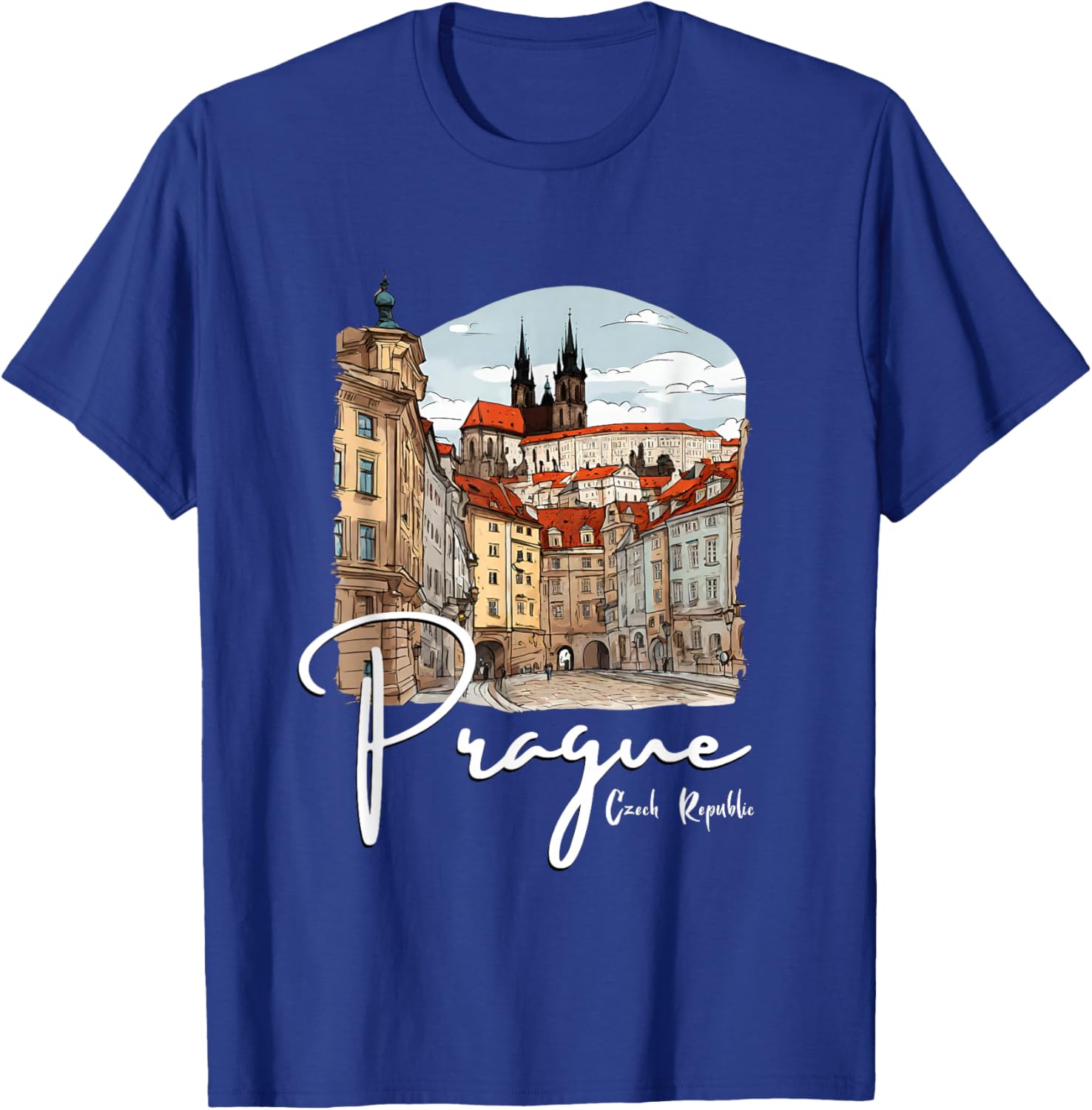 Prague Czech Republic Sketch Souvenir Prague T-Shirt - T-Shirt | Royal