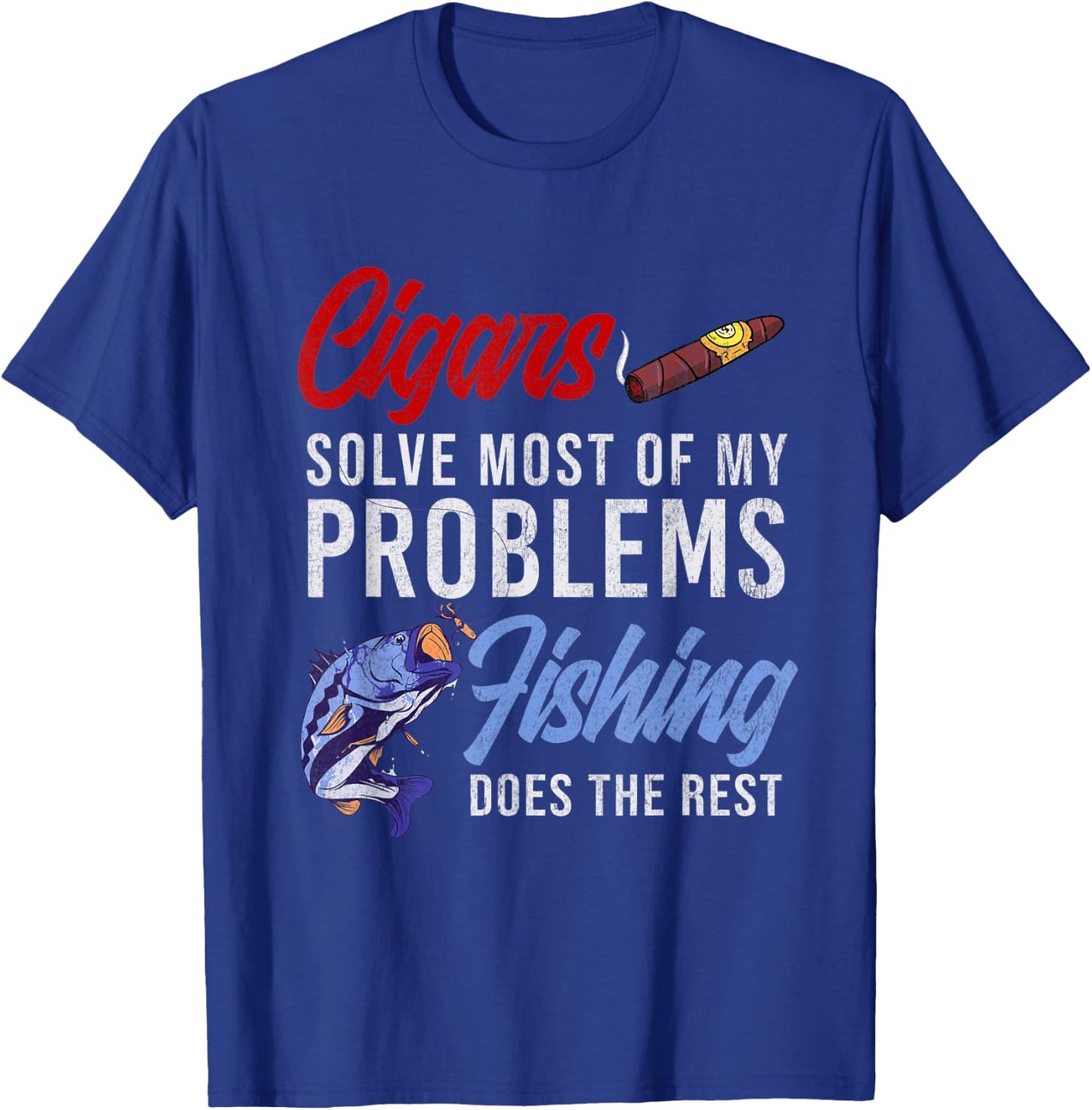 Cigar Smoking & Fishing Gift Cuban Cigars Smoker Hunting T-Shirt - T-Shirt | Royal