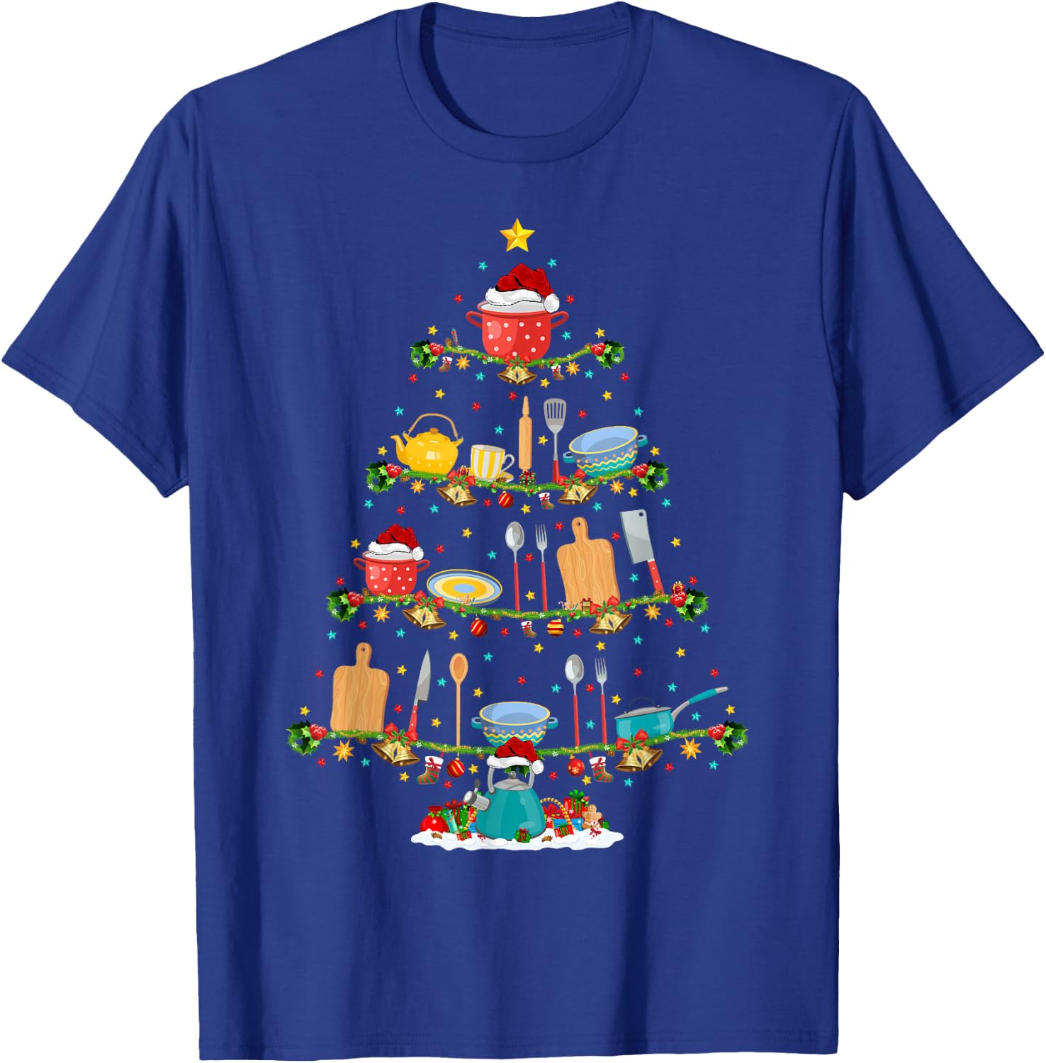 Cooking Lover Lights Xmas Santa Cooking Christmas Tree T-Shirt - T-Shirt | Royal