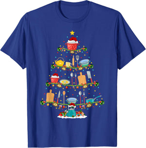 Cooking Lover Lights Xmas Santa Cooking Christmas Tree T-Shirt - T-Shirt | Royal