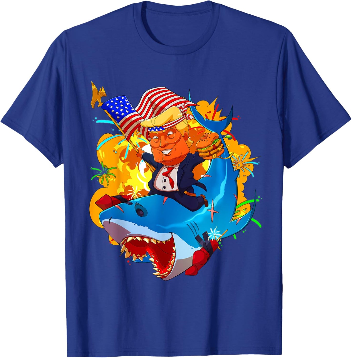 Trump Shark Patriotic Unique 4th of July American Flag T-Shirt - T-Shirt | Royal
