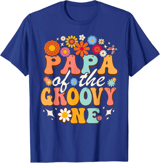 Papa of Groovy One Matching Family First Birthday Party T-Shirt - T-Shirt | Royal