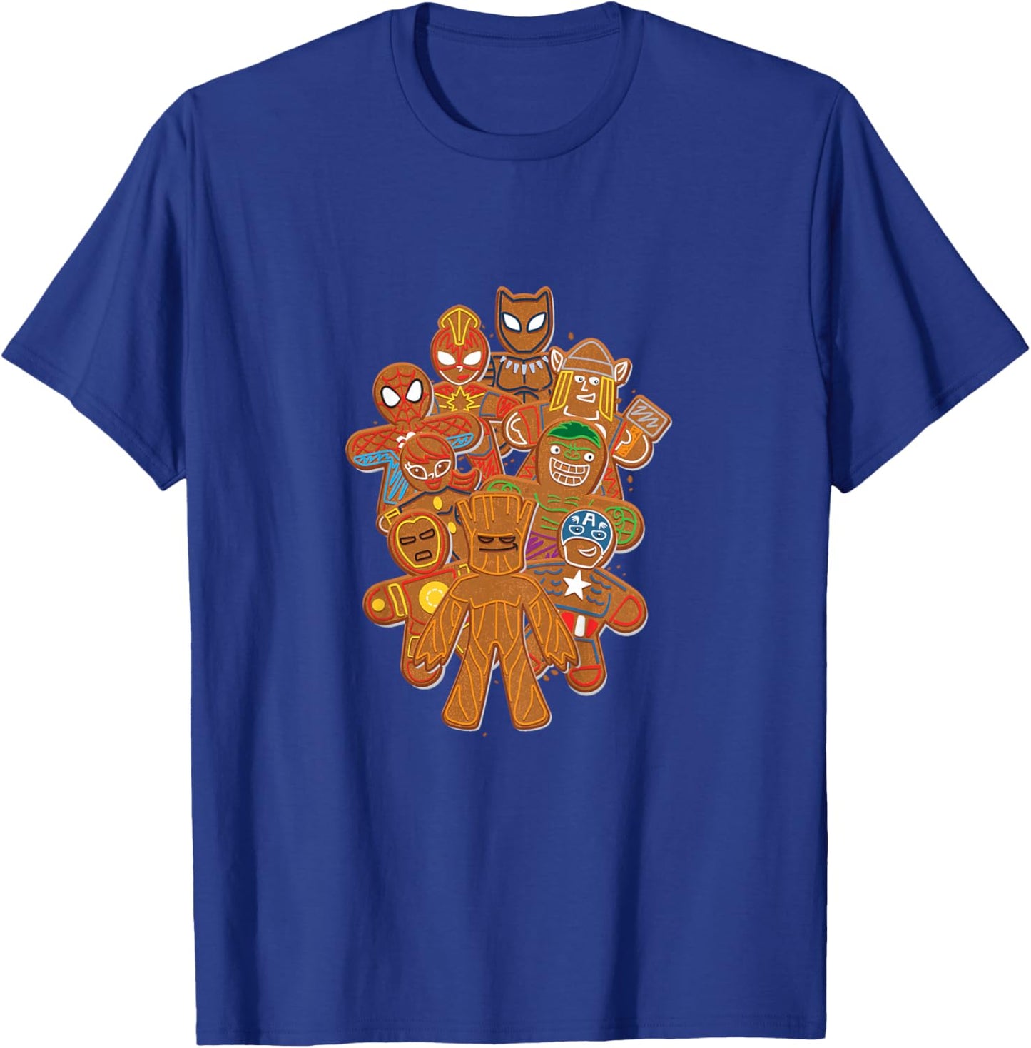 Kids Marvel Avengers Christmas Super Hero Gingerbread Cookies T-Shirt - T-Shirt | Royal