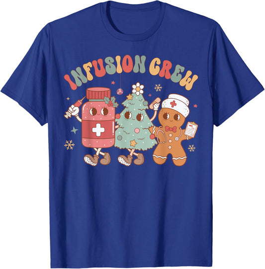 Infusion Nurse Crew Tree Gingerbread Christmas Nurse Retro T-Shirt - T-Shirt | Royal