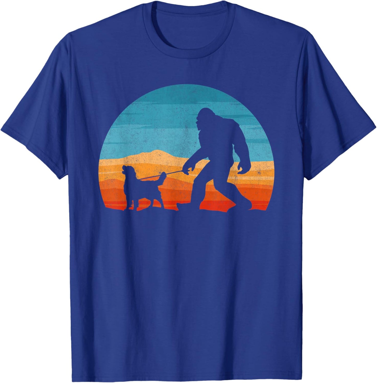 Bigfoot Walking Golden Retriever Dog Retro Sasquatch Women Kids T-Shirt - T-Shirt | Royal