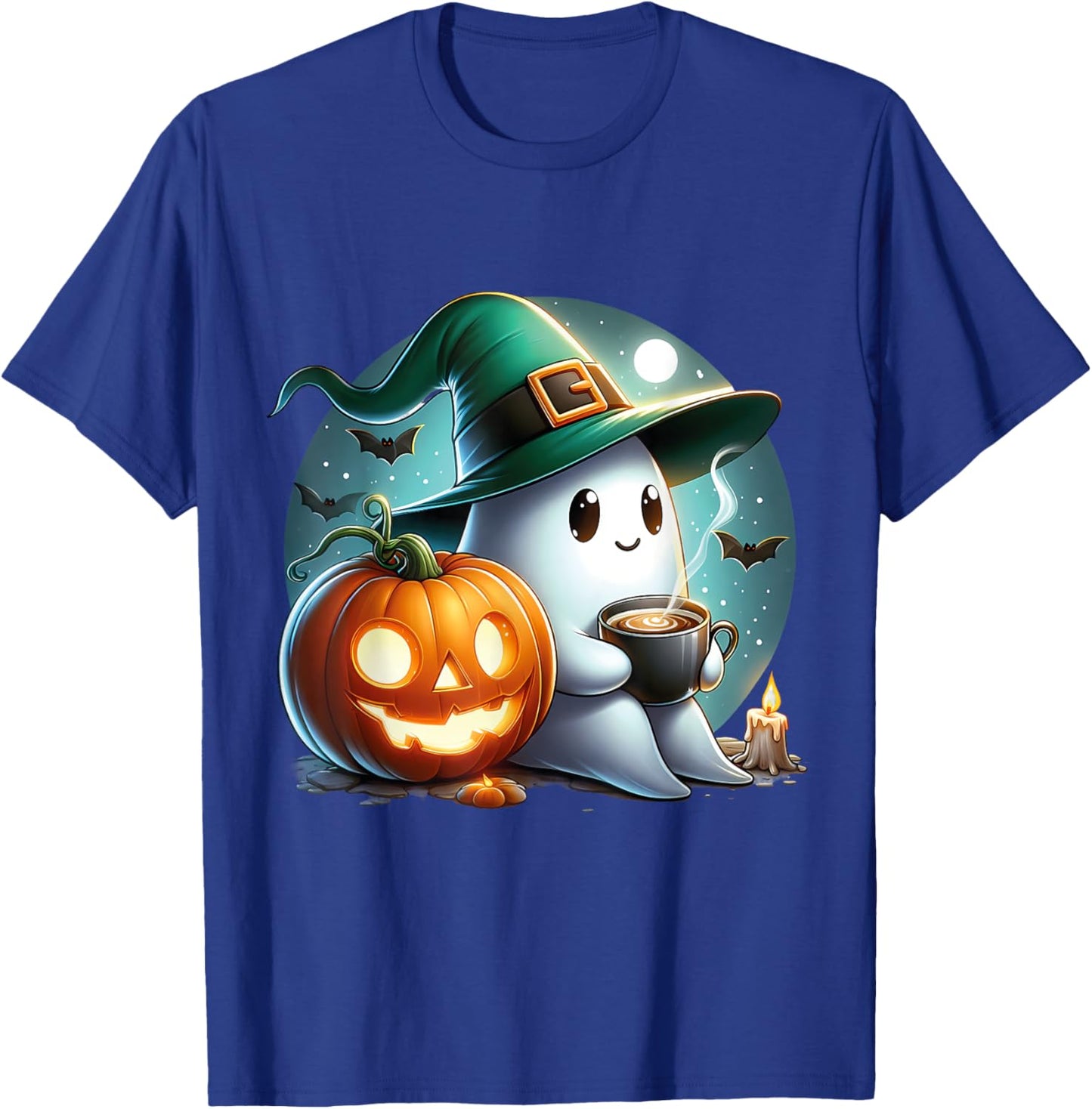 Cute Halloween Ghost Coffee Pumpkin T-Shirt - T-Shirt | Royal