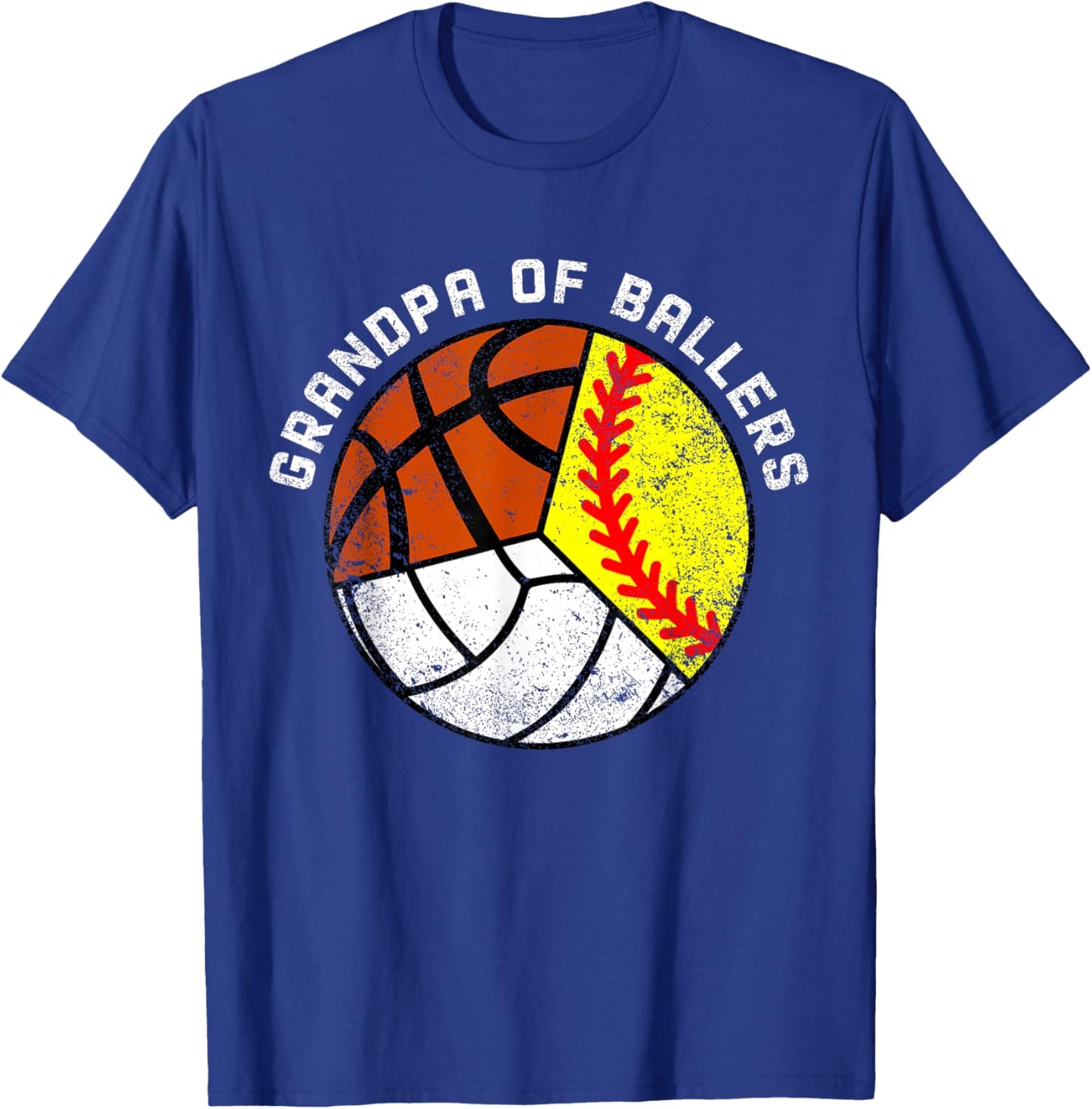 Grandpa Of Ballers Funny Softball Volleyball Basketball T-Shirt - T-Shirt | Royal
