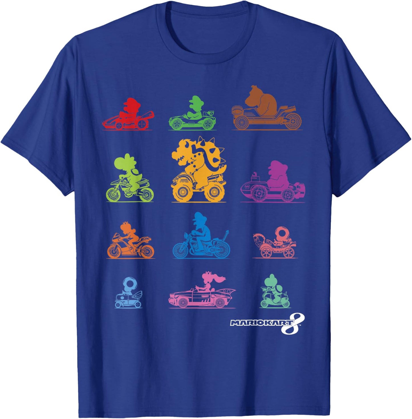 Mario Kart Colorful Character Profile Silhouettes Small T-Shirt - T-Shirt | Royal