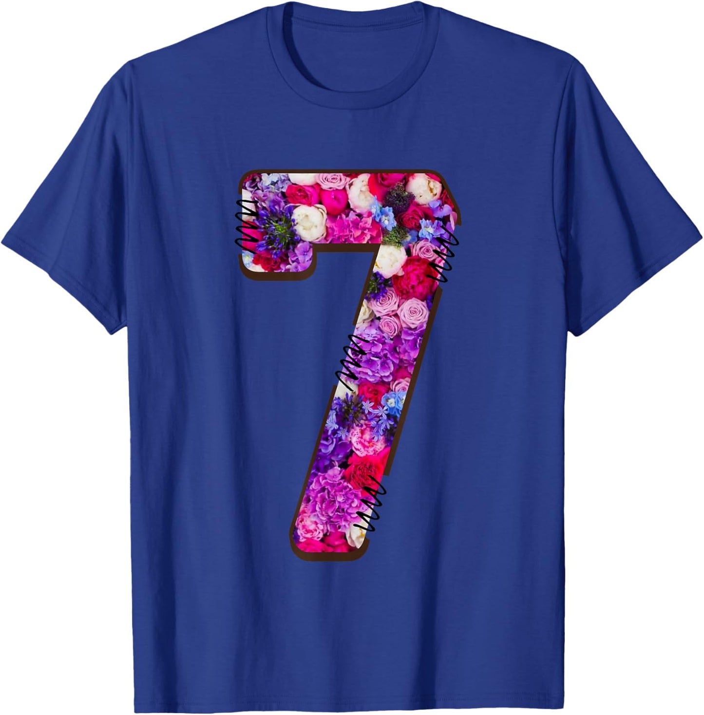 Seven Blossoms Floral Number Seven T-Shirt - T-Shirt | Royal