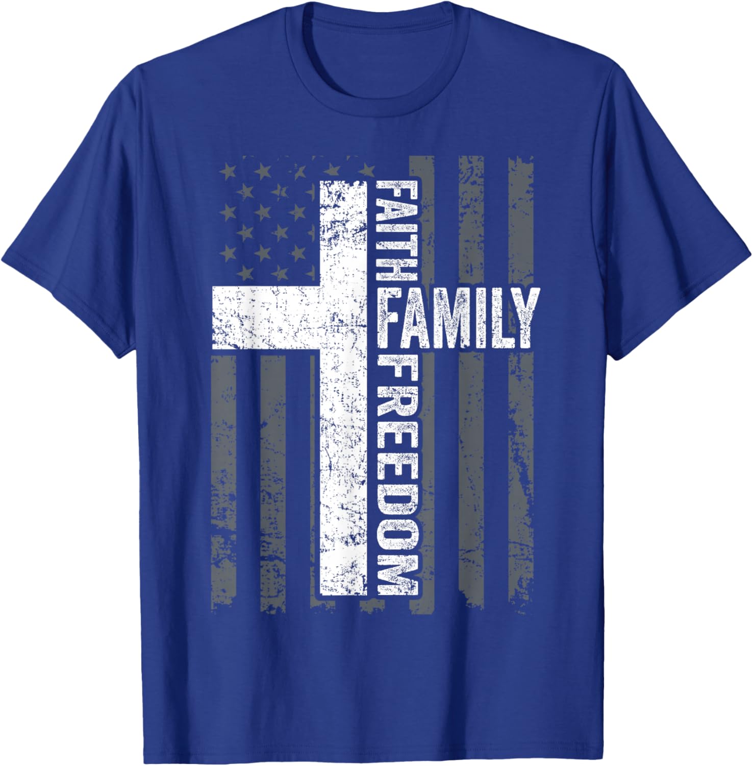 Faith Family & Freedom - Patriotic Christian USA Cross Flag T-Shirt - T-Shirt | Royal