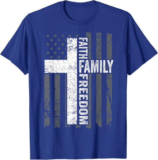 Faith Family & Freedom - Patriotic Christian USA Cross Flag T-Shirt - T-Shirt | Royal