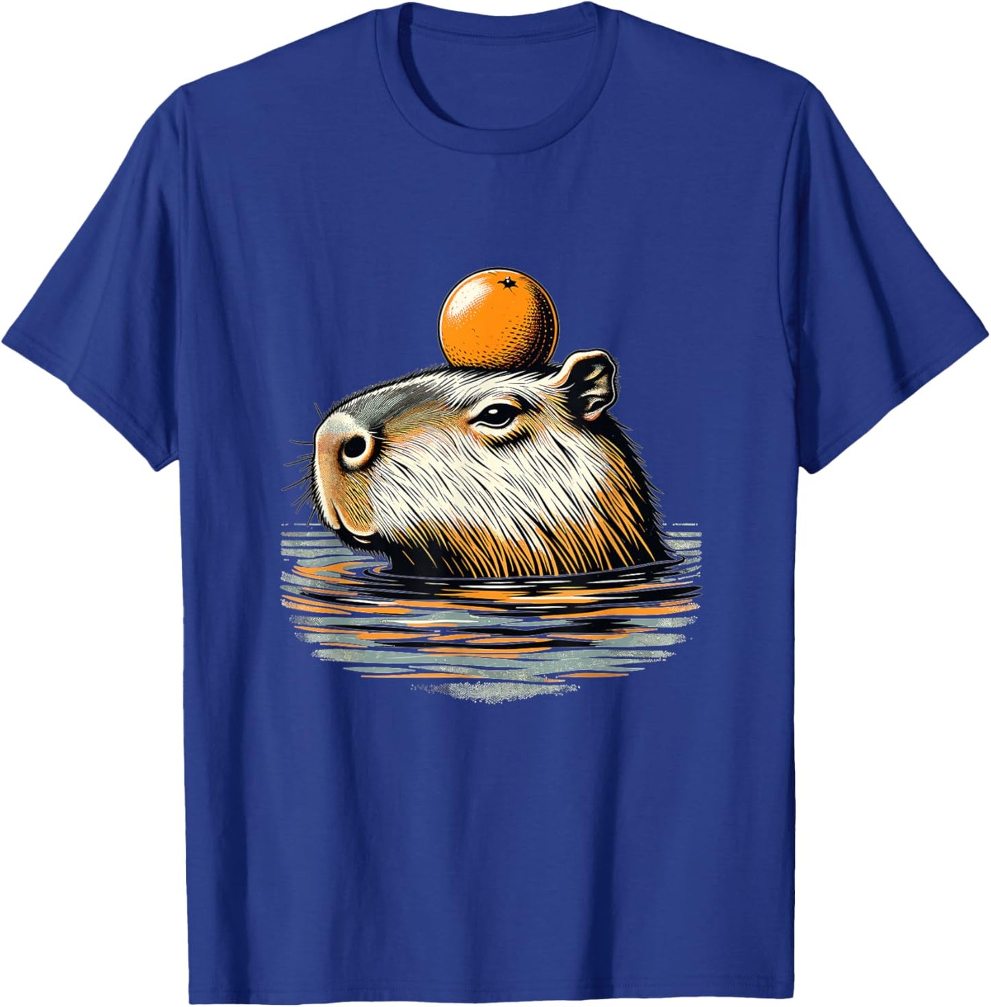 Vintage Capybara with Orange on the Head T-Shirt - T-Shirt | Royal