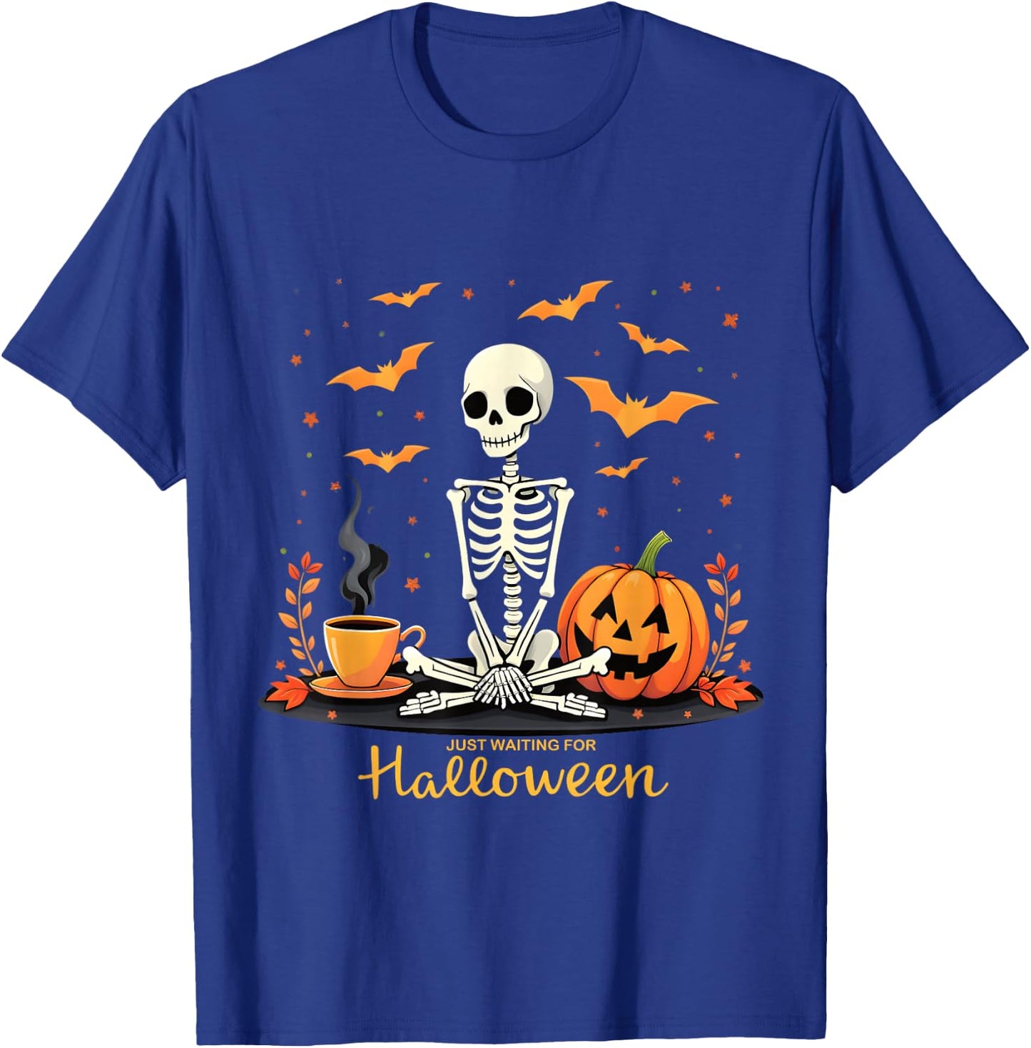Just Waiting For Halloween Skeleton Fun T-Shirt - T-Shirt | Royal