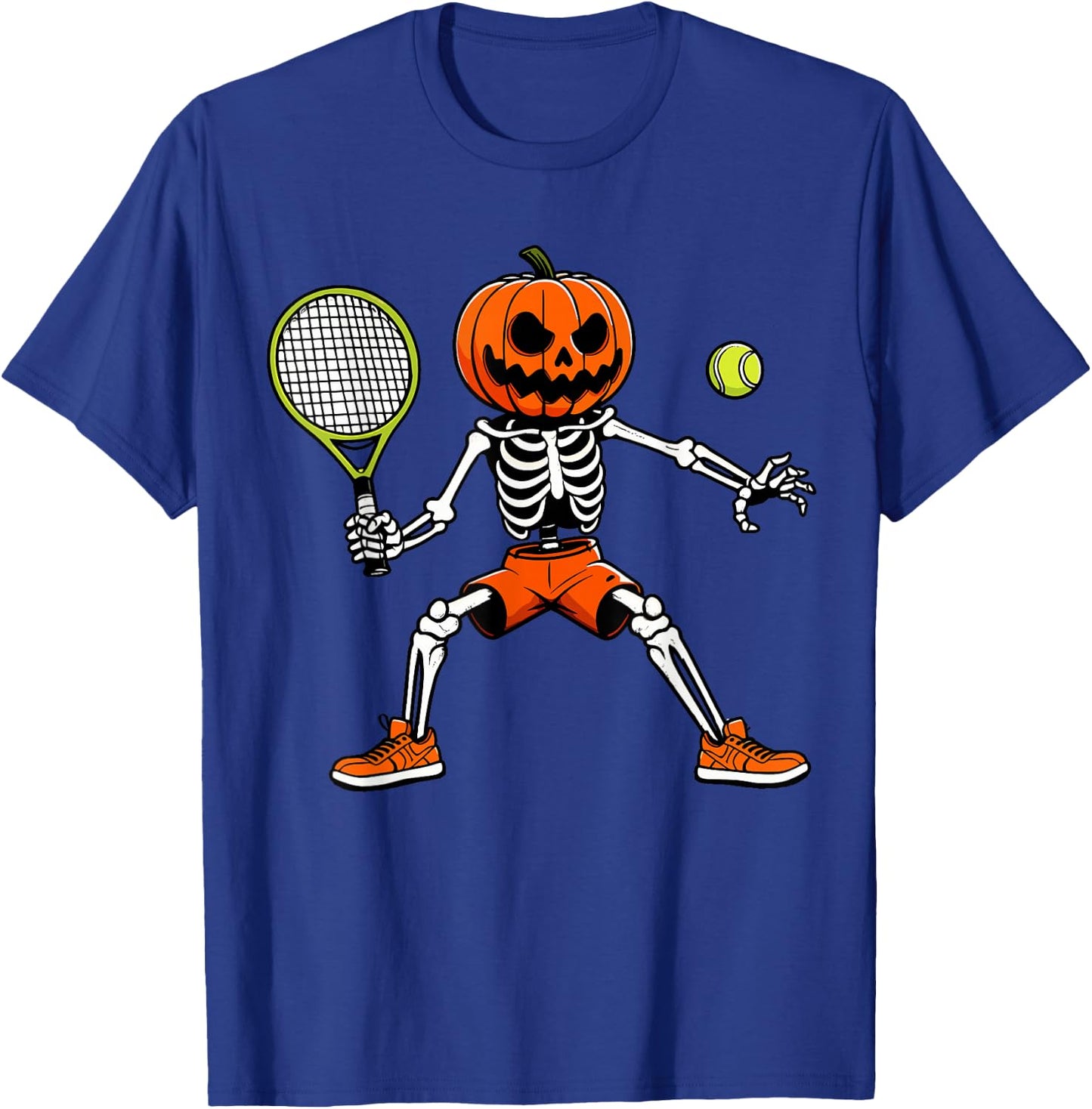 Halloween Tennis Pumpkin Head Skeleton Tennis Halloween T-Shirt - T-Shirt | Royal