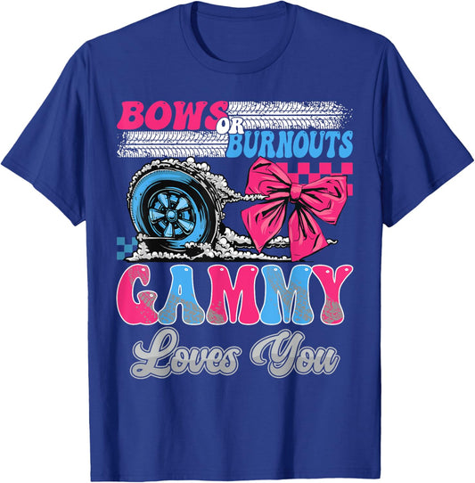 Burnouts or Bows Gammy Loves You Gender Reveal Party T-Shirt - T-Shirt | Royal